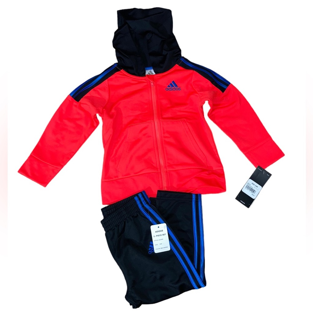 NEW $44 Adidas Boy’s Orange Track Suit Hoodie - Size 24 Months